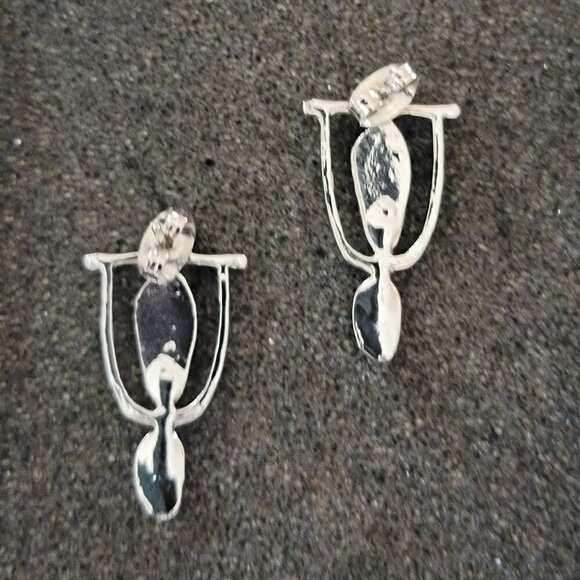 Boho Blue and Yellow Silver Stud Earrings Teardrop Shape New - Picture 2 of 2